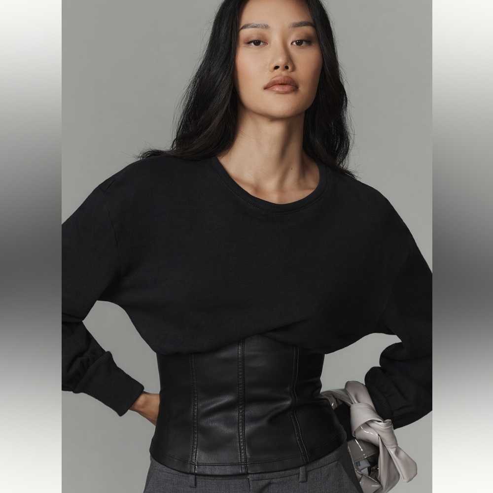 Anthropologie| PILCRO Vegan Leather Corset Sweater | XS